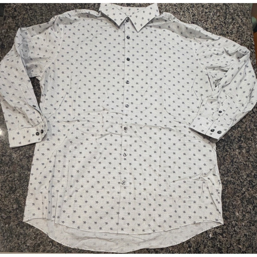 J.Ferrar Slim‎ Fit Stretch Button Down Shirt Mens XL Blue Origami Crane Print